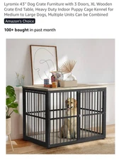 Lyromix 43" XL Wood Dog Kennel with 3 Doors End Table