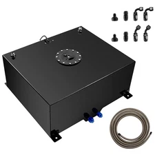 20 Gallon Black Aluminum Fuel Cell Gas Tank+Cap+Level Sender+Fuel Line Kit