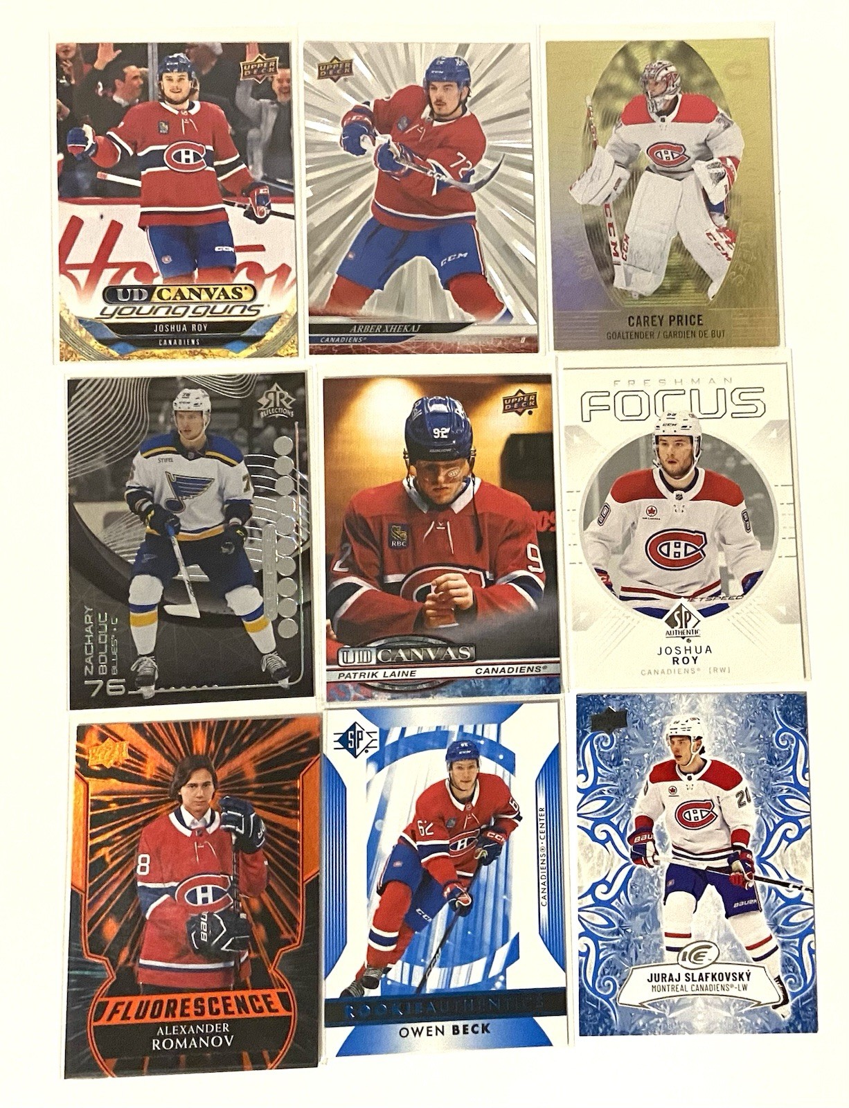 Montreal Canadiens  - 9 Hockey card lot - Young Guns Canvas, Outburst, Rookies
