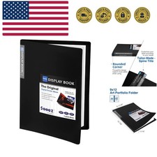 30-Pocket Binder with Plastic Sleeves 9x12 Black, Heavy Duty Art Portfolio Fo...