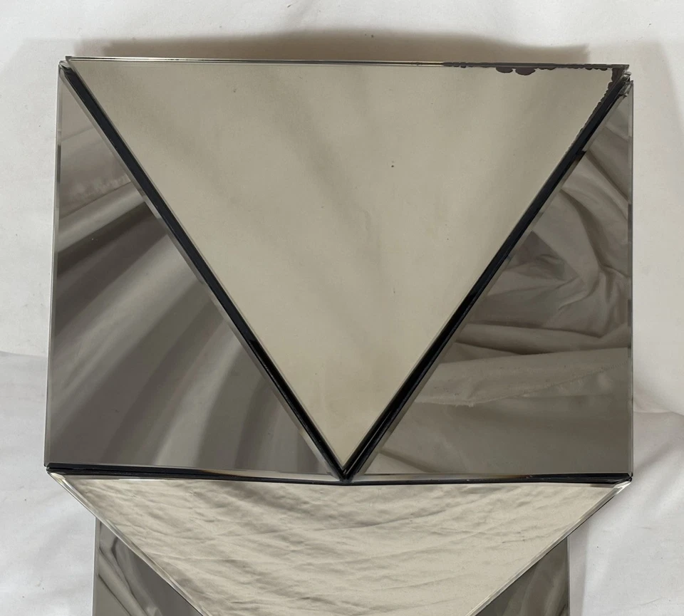 Contemporary Beveled Faceted Mirror Pedestal Side End Table 22"H Triangle - Image 3 of 4