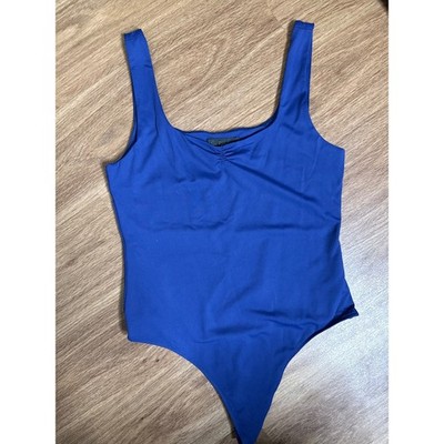 House of Harlow 1960 Royal Blue Ruched Square Neck Thong Bodysuit Womens Large
