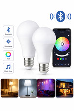 Image of 2-Pack LED E27 RGBW Smart Bulbs Bluetooth App Dimmable Color Changing 9W