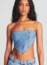 Ser O Ya Tate Denim Top in Blue Wash Sz XXL Strapless Tie Back Brand New NWT