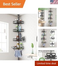 Corner Shower Caddy Tension Pole 4 Tier Adjustable Stainless Steel Shower She...
