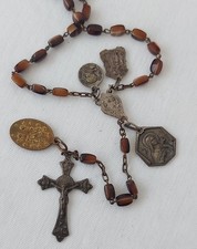 Rosario antico francese Chapelet Roma croce con perle di vetro pendenti cristiani