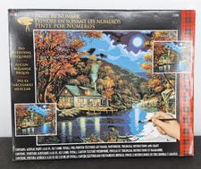 Paint By Number Kit, Plaid 21690 Lakeside Cabin New In Open Box Fall Colors HUGE