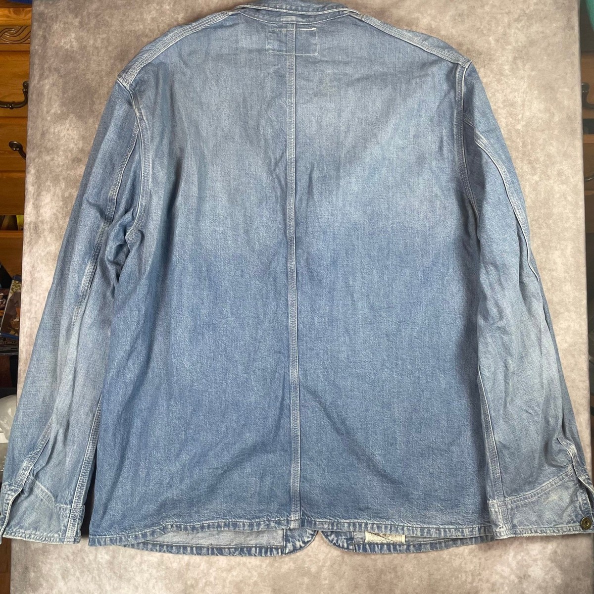 RRL Double RL Mens Engineer Coat Denim Chore Jacket Blue XXL Light