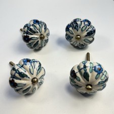 Set 4 Hand Painted Drawer Cabinet Pulls Hardware Knobs 1 5/8" Round 2.5" Long