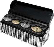 Coin Holder for Car, Sparkling Rhinestone Vehicle Coin Organizer with 4 -White