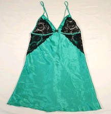 Fredericks Of Hollywood Womens M Slip Dress Green Satin Lace Cami Lingerie