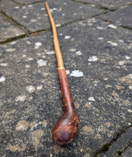 Antique Vtg Whangee Bamboo Walking Stick Cane Leather TV Theatre Film Prop Old