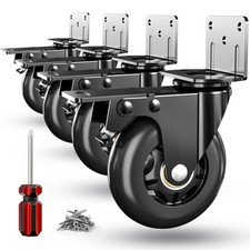 Side Mount Plate Caster Wheels - Thickened L-Shaped Mounting 3inchs, black