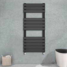 Black Designer Flat Panel Heated Towel Rail Radiator Bathroom Warmer Valves
