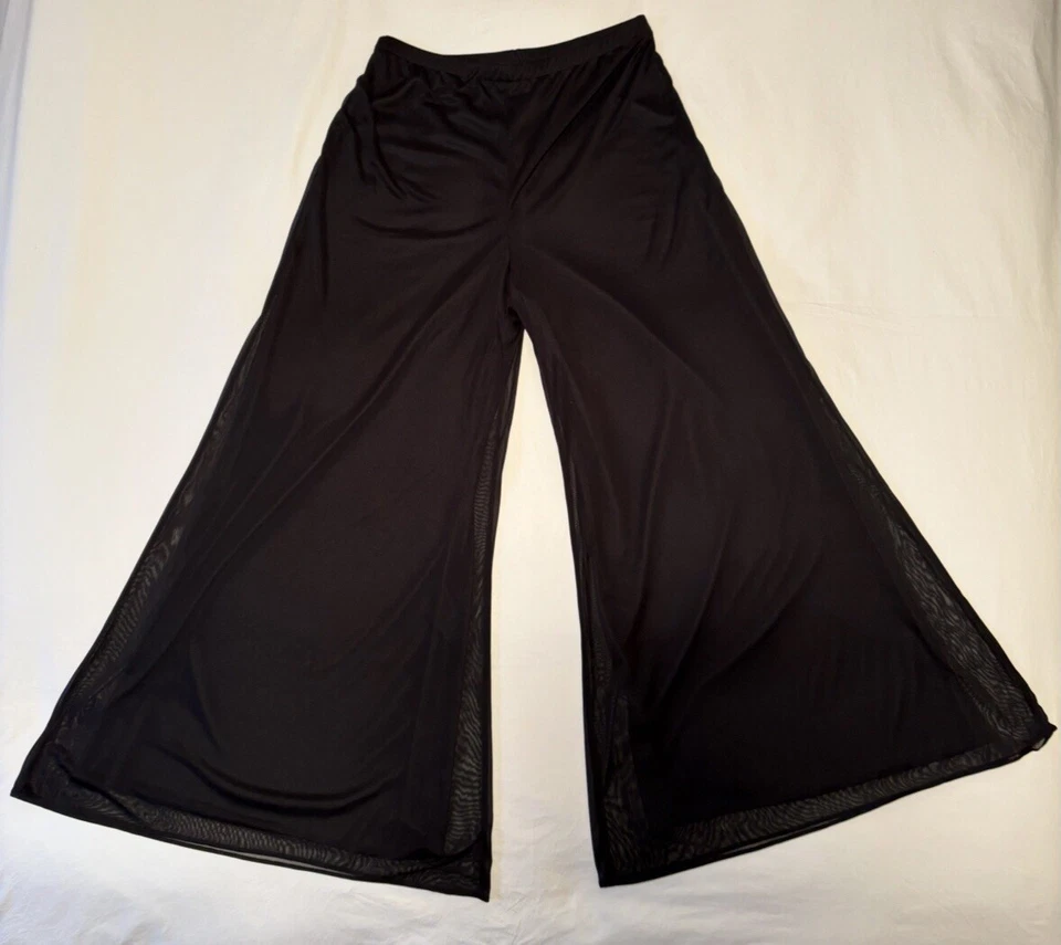 Coco Bianco Size XL (34” Waist) Black Chiffon Effect Extra Wide Leg Trousers - Image 3 of 4