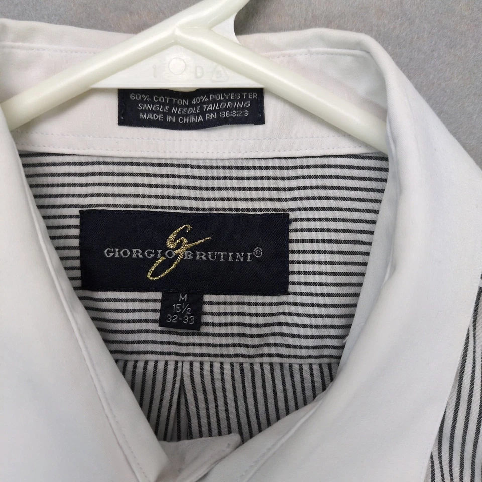 Giorgio Brutini 男式 M 黑色白色条纹定制正装衬衫正式 Dapper — 第 2/4 张图片