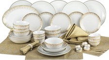 Image of 50pc Gold Sparkle Combo Dinner Set Plates Bowls & Serving Dish Set Gold Silver