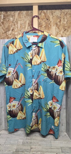Duvin Teal Hawaiian Pineapple Shirt Sz XL