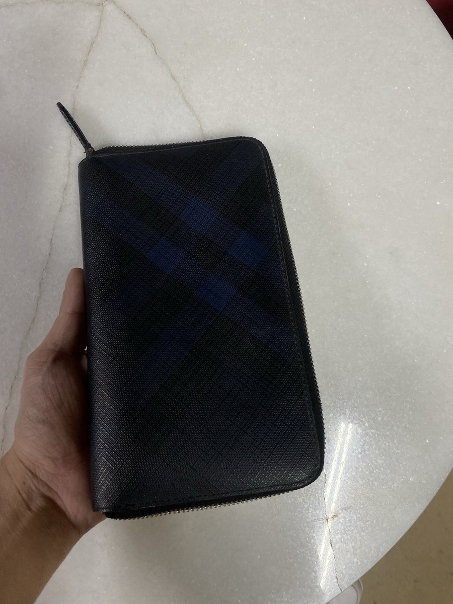 Burberry Check Leather Zipper Long Wallet Preowned | eBay