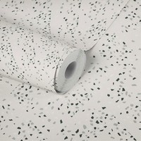 Tapete Terrazzo Muster & Metallic Effekt – Weiß, Schwarz, Silber