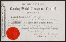 Hanley Hotel Co. Ltd., &pound;5 Aktie, 1864.