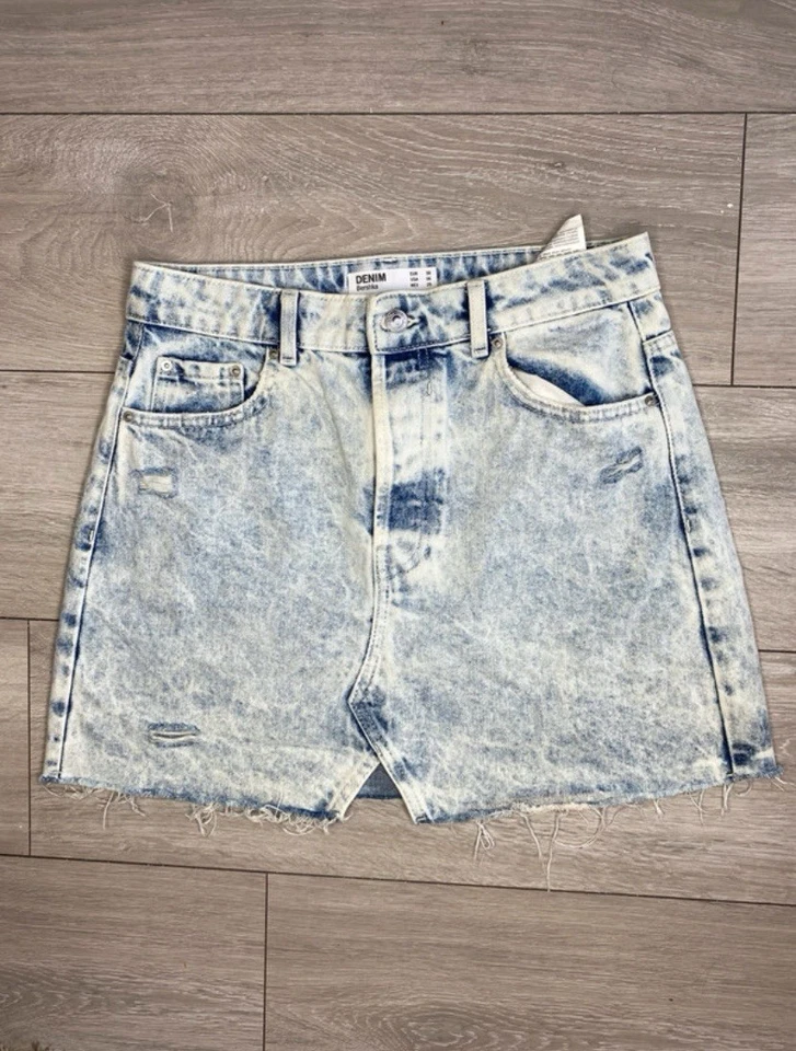 Bershka Women’s High Waist Blue Denim Mini Skirt UK Size 10-Casual Y2K - Image 2 of 4
