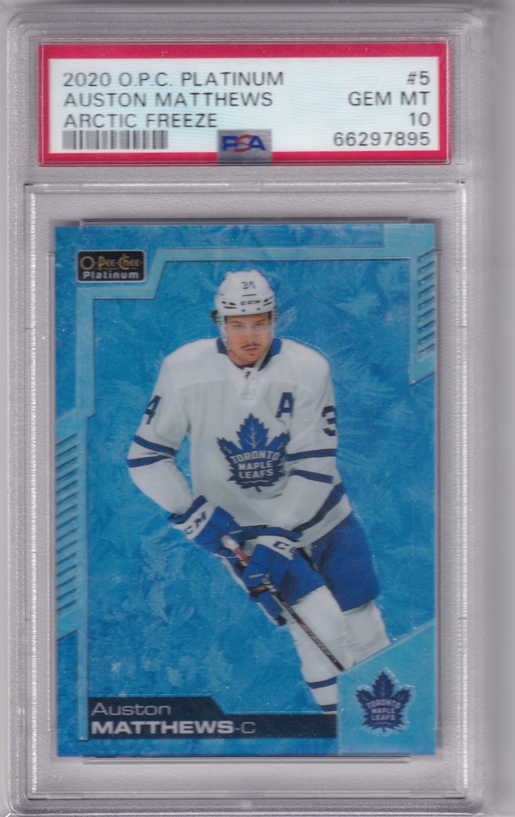 Auston Matthews 2020-21 O-Pee-Chee OPC Platinum Arctic Freeze /99 PSA 10