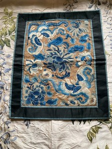 Antique Chinese Embroidered/Forbidden Stitch Floral Fabric Panel