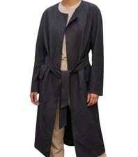 MNG Basics/MANGO Women's Collarless Belted Suede Black Trench Coat Size XS
