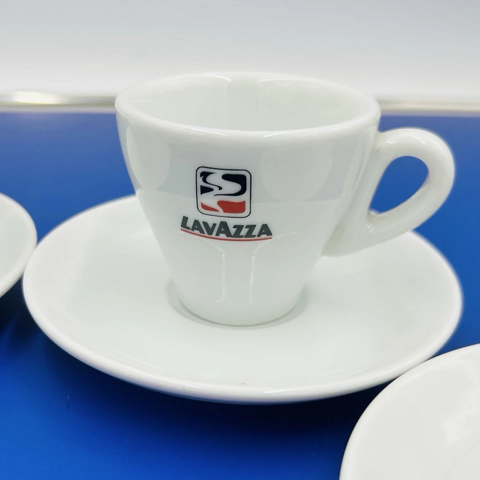 Juego de 4 tazas de café Luigi Lavazza porcelana espresso demitasse con platillos de colección Foto 4 de 4