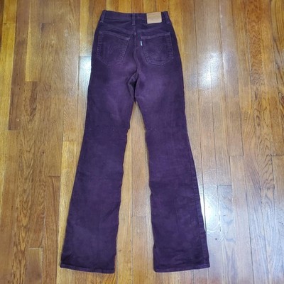Levis Premium Ribcage Boot Pants Womens 24 Maroon Corduroy Bootcut High Rise