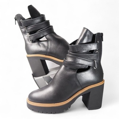 Free People Jesse Cutout Platform Chunky Heel Boots Women's 9/39.5 Black Leather