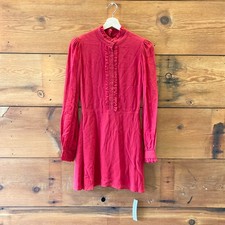 4 - Reformation Deep Red Long Sleeve Sheer Button Up Shirt Dress 1214CM
