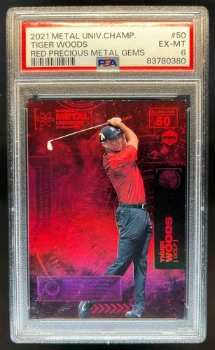 2021 Skybox Metal Universe Champions Tiger Woods Precious Gems Red #85/150 PSA 6
