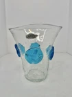 Vintage MCM Blenko Glass C439SL  Rosette Vase Crystal Turquoise Rosettes W/label