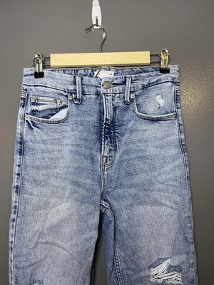 Good American Good Icon Straight Jeans Womens 6/28 Light Wash Distressed Denim