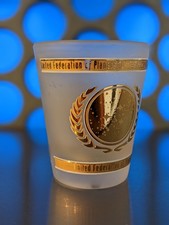 Star Trek Vintage Frosted Shot Glass United Federation of Planets Logo Gold Foil