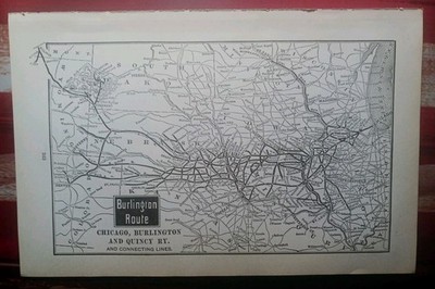 ~1906 Antique Train Map CHICAGO BURLINGTON & QUINCY RAILWAY ROUTE all Lines 