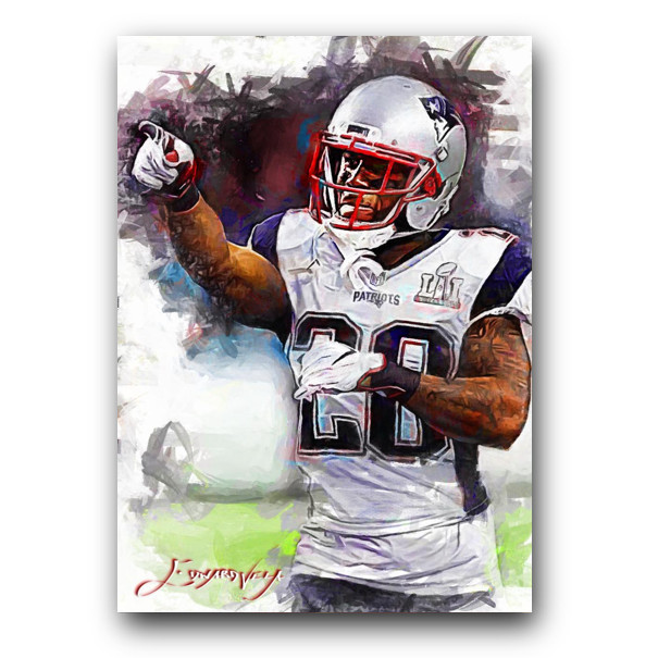 James White #2 Art Card Limited 34/50 Edward Vela Signed (New England Patriots)