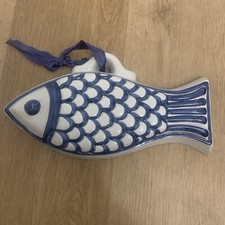 Vintage, Ceramic White And blue Fish. Beach House Decorations