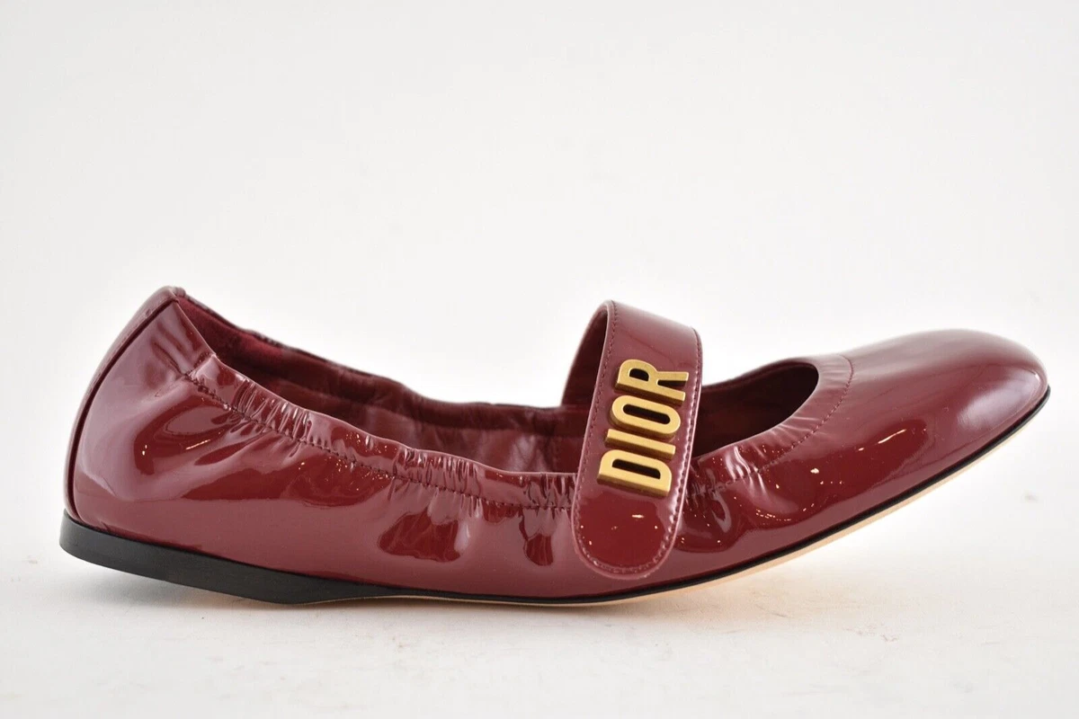 Dior Baby D Scarlet Red Patent Leather Logo Mary Jane Ballet Ballerina Flat 40.5