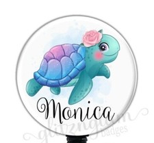 Sea Turtle Retractable Badge Holder Reel, Personalized Name ID Badge Clip GG5599