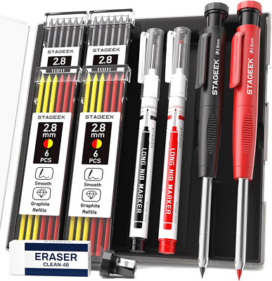 2PCS Carpenter Pencils with Sharpener, Heavy Duty Woodworking Tools, Mechanical