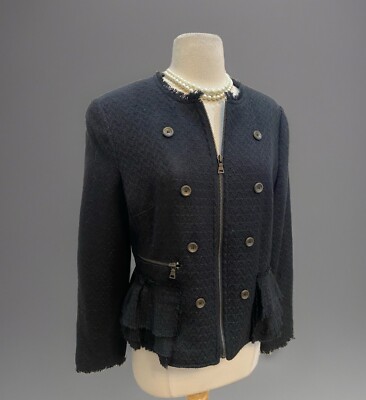 Worthington Shabby Chic Boho Ruffle Blazer Zip Front Light Jacket Coat Size L