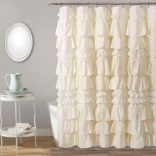 Ruffle Shower Curtain Ivory Fabric Shower Drape Applique Shower Screen for