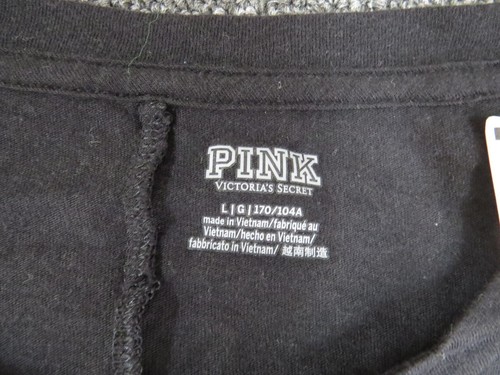 Pink Victorias Secret Shirt Womens Large Black Tied Short Sleeve Round Neck New - Picture 5 of 10