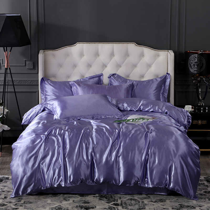 100% Satin Silk Bedding Set Luxury Decor Home Solid Color Bedspread Sheet Niedrogi zwykły sklep