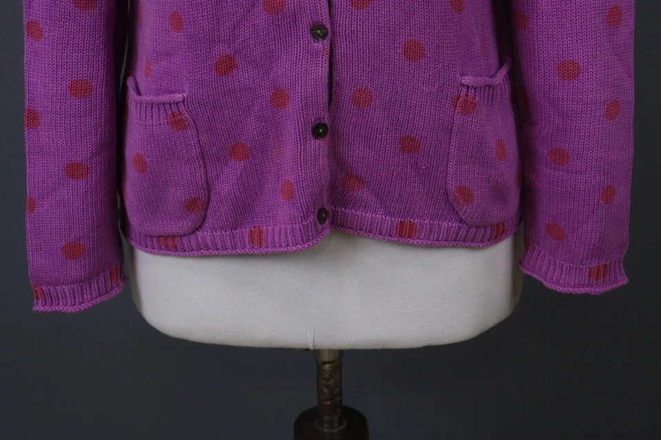 GUDRUN SJODEN Purple Red Cotton Polka Dot Button Front Cardigan Sweater Size M - Image 3 of 4