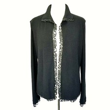 jjill-sz-sm-black-silk-cotton-with-lace-trim-open-front-lined-cardigan