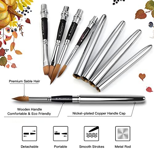 Sable Travel Watercolor Brushes, 4pcs Professional Kolinsky Watercolor
